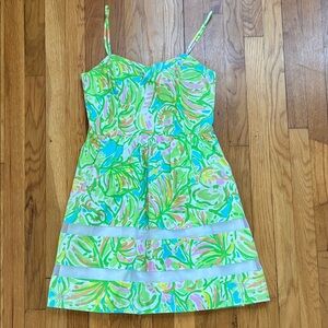 Lilly Pulitzer Ollie Dress 4 Elephant Ears Green Floral Fit Flare Spring Garden